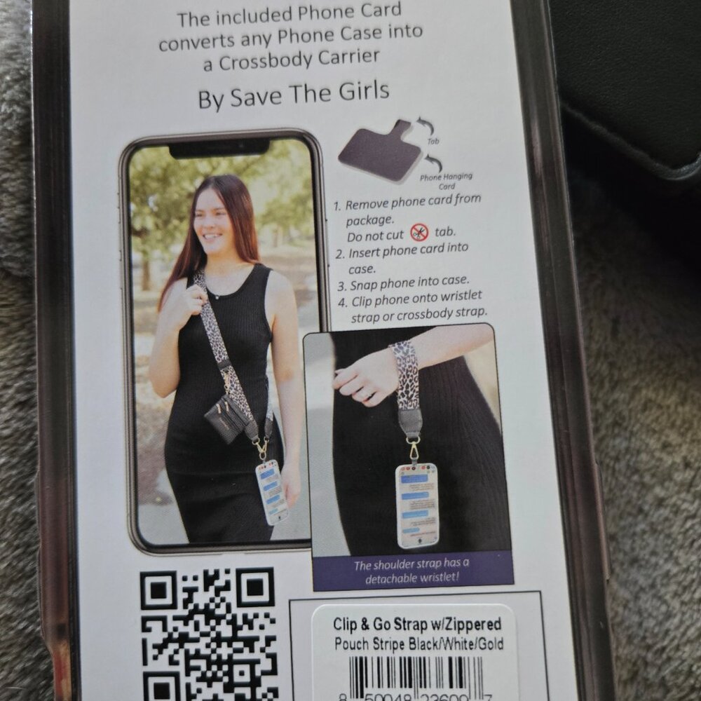 Save the Girls Clip & Go Strap w pouch black/white/gold - Picture 3 of 4